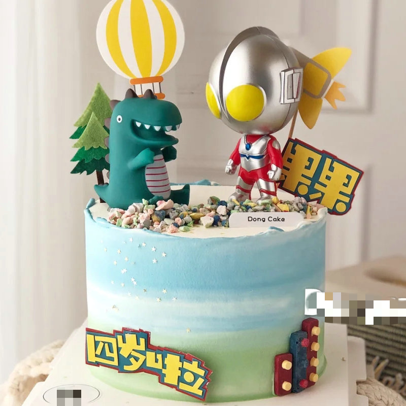 Ultraman Cake Decoration Children S Birthday Ornaments Playing Monster Plug In Card Net Celebrity Ins Boy Q Version Big Eyes