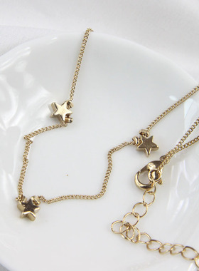 青岛外贸饰品简约金色立体五星短款颈链Choker项链可调节韩系项圈