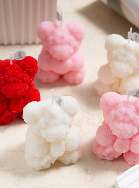 1玫瑰花熊香薰蜡烛蝴蝶结爱心熊家居装饰婚礼伴手礼情人节礼物