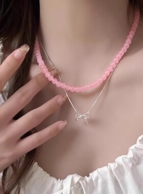粉水晶圆珠项链女新中式国风少女