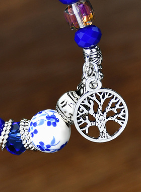 复古做旧金属手链女青花陶瓷手串