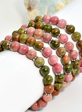 原创正品红纹石花绿石撞色手链女
