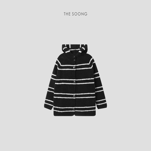 THESOONG/云感条纹 纯羊毛轻盈保暖撞色条纹毛衣外套8070 - 图3