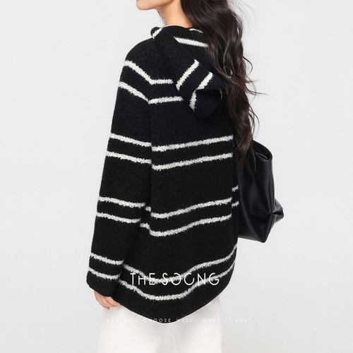 THESOONG/云感条纹 纯羊毛轻盈保暖撞色条纹毛衣外套8070 - 图1