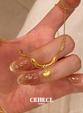 复古轻奢鎏金蕾丝爱心花边项链女