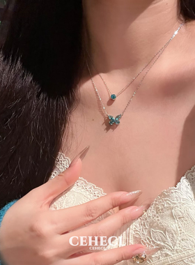 高级感帕拉伊巴色蝴蝶宝石项链女