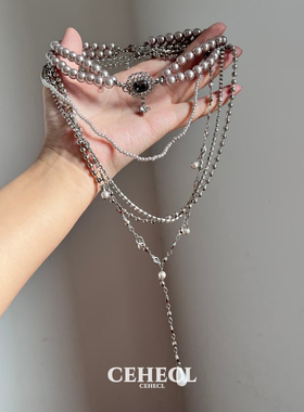 银灰色珍珠项链小众choker锁骨链