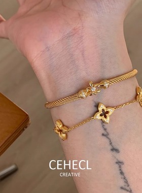 镂空四叶草手链女新中式金色手饰