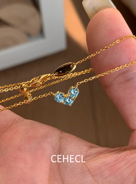 灵动精致爆闪Baby蓝色爱心项链女