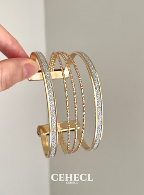 多层磨砂开口手镯女个性时尚手环