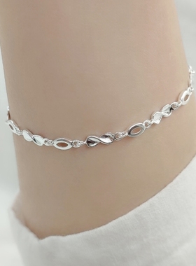 纯银爱心手链女生999足银手串饰