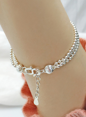 99足银多层三圈珠子实心手链珠串