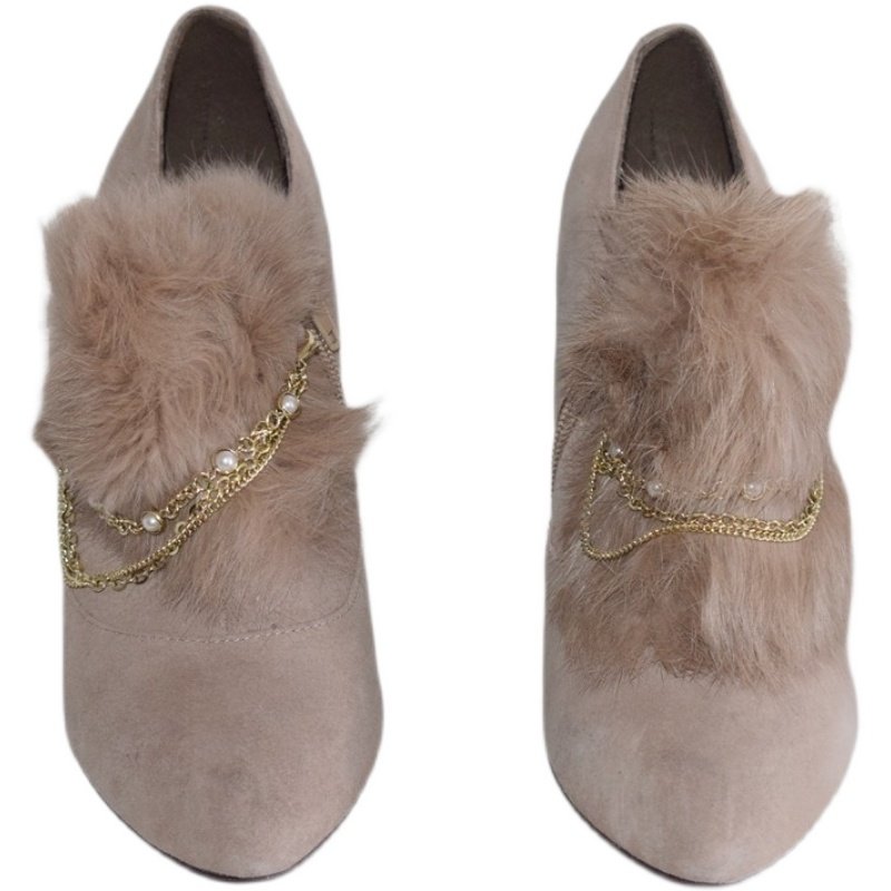 清仓处理秋冬真皮女鞋链子兔毛装饰杏色磨砂羊皮深口单鞋2661909,淘宝优惠券,粉丝福利购,淘宝优惠卷