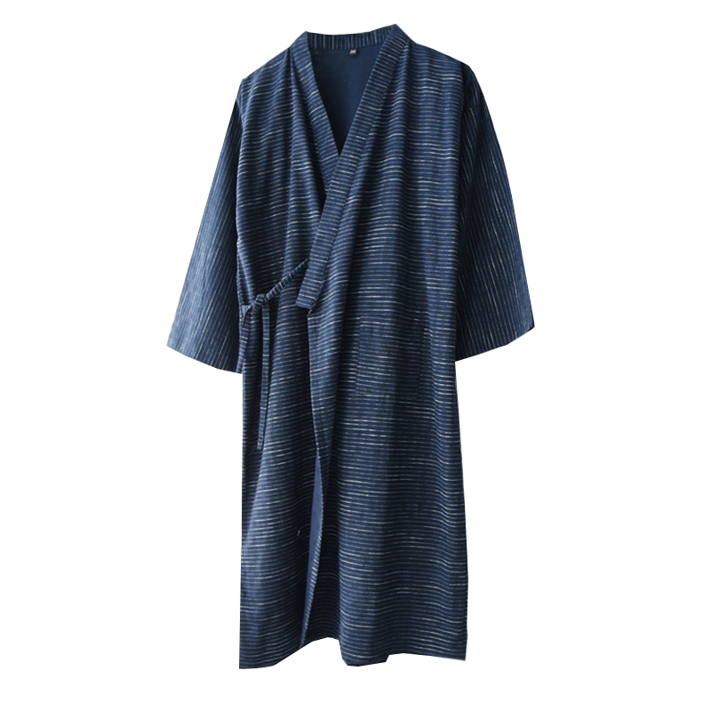 日式系绳和服睡袍男士春夏季纯棉提花薄款宽松透气汗蒸家居服睡衣 - 图3