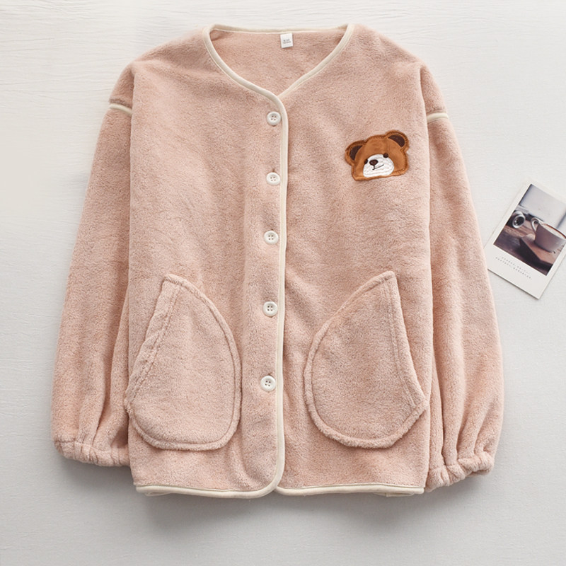 小熊珊瑚绒睡衣上装女士秋冬季加厚保暖长袖单件上衣家居服外套,淘宝优惠券,粉丝福利购,淘宝优惠卷