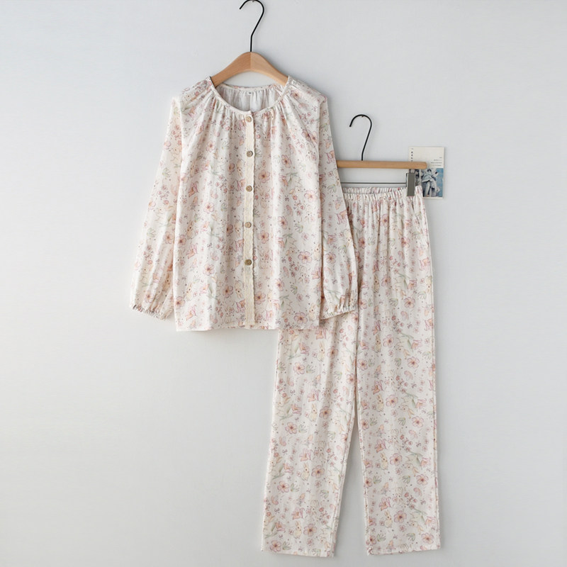 治愈可爱卡通睡衣女春夏季纯棉纱布数码印花轻薄款长袖家居服套装,淘宝优惠券,粉丝福利购,淘宝优惠卷