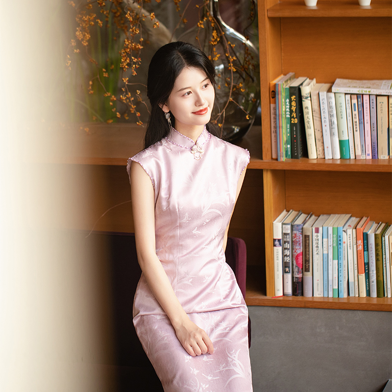 苏爱【凌夜紫】绝美新中式无袖旗袍女夏季长款气质修身日常连衣裙 - 图1