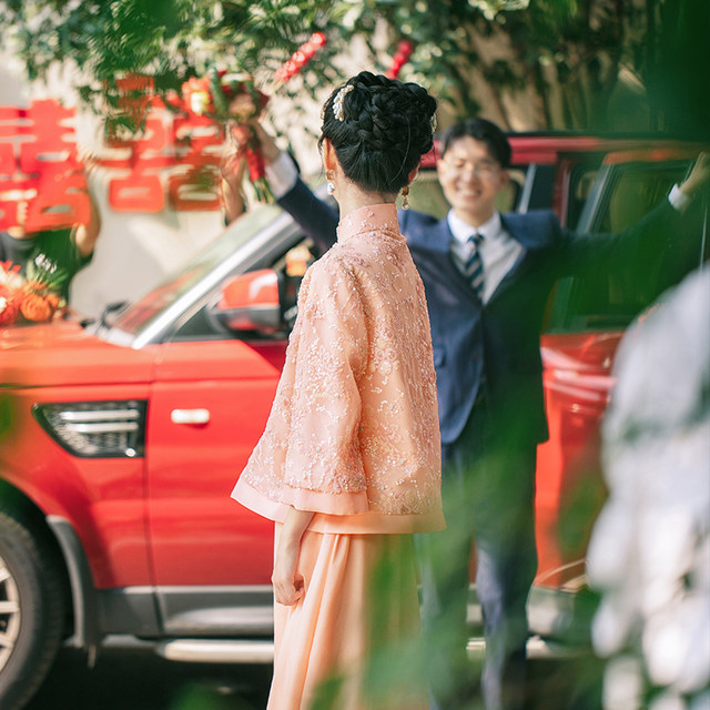 苏爱|婉茹 中国风新中式连衣裙女套装粉色订婚礼服裙改良旗袍结婚