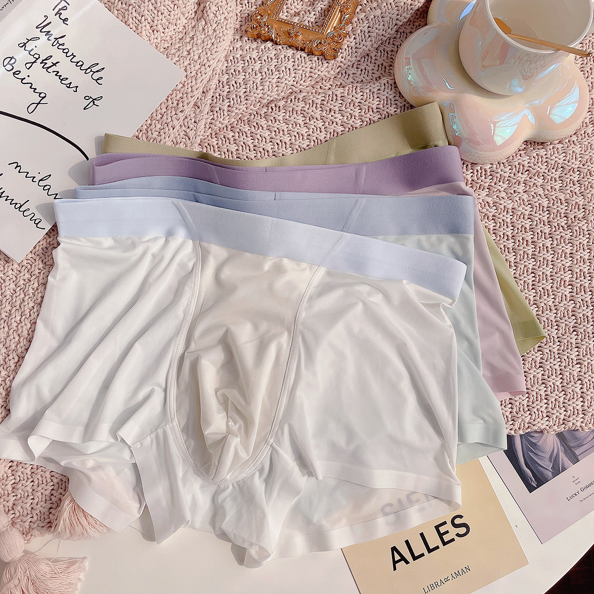 雨沫沫 夏日限定薄透气舒适高弹力冰丝无痕隐形抗菌男士平角内裤,淘宝优惠券,粉丝福利购,淘宝优惠卷