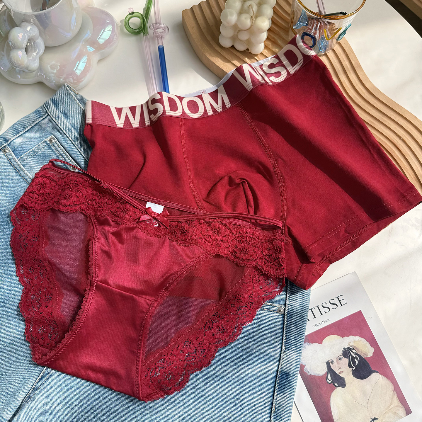 千禧爱恋~婚礼喜庆本命年安可拉红大红性感镂空蕾丝透明情侣内裤,淘宝优惠券,粉丝福利购,淘宝优惠卷
