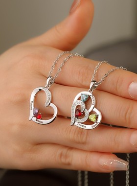 心形项链可DIY刻名字女生定制12月诞生石爱心锁骨链感恩生日礼物