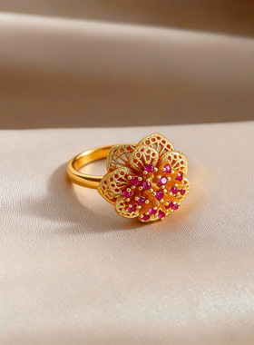 锆石花朵开口戒指小众感指环欧美
