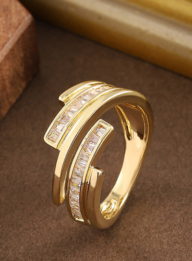 轻奢微镶锆石可调节情侣开口戒指