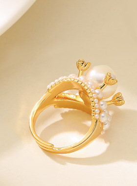 精致气质度假风高亮正圆珍珠戒指