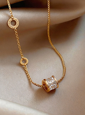 法式锆石镶钻小蛮腰圆形项链