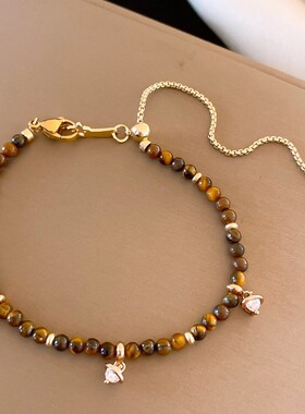 复古美拉德风虎眼石串珠手链