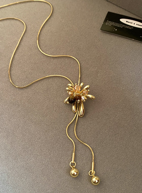 虎眼石花朵烟花吊坠项链毛衣链
