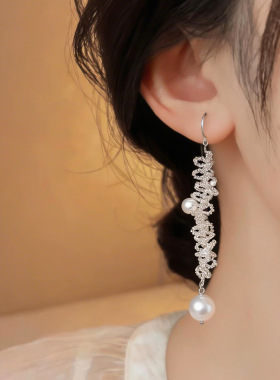 水晶串珠花边珍珠项链耳环套装