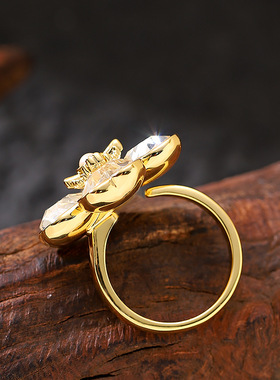 锆石四叶草花朵珍珠戒指