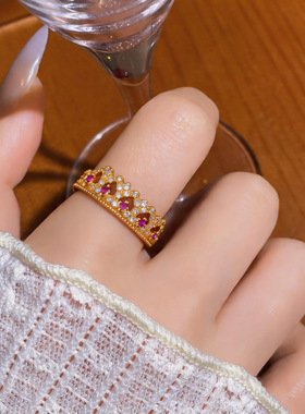 宫廷风锆石圆形活口戒指小众指环