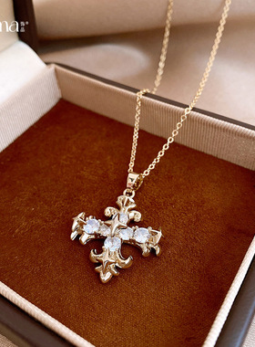 锆石十字架吊坠项链配饰毛衣链