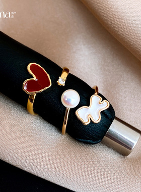 法式简约锆石本命年小马珍珠戒指