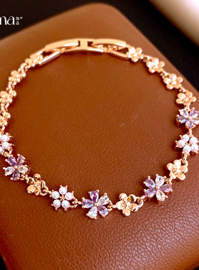 甜美精致锆石花朵卡扣珍珠手链