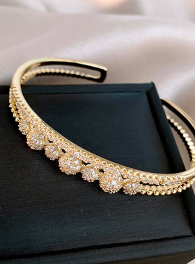 锆石双层圆形开口手镯