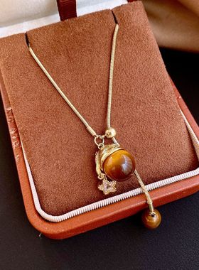 星星咖色虎眼石吊坠可抽拉毛衣链