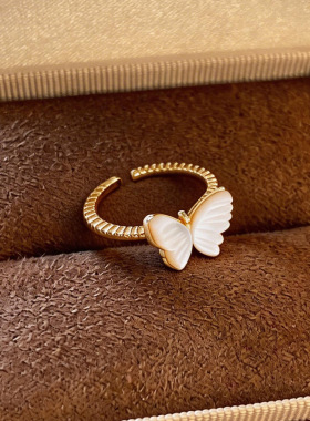 复古风贝母蝴蝶开口戒指