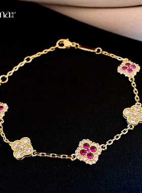 18k真金电镀简约锆石花朵手链