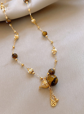 复古秋冬锆石葫芦虎眼石串珠项链