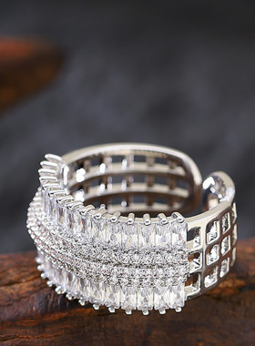 精致满钻锆石可调节开口戒指