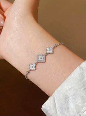 韩系简约锆石贝母花朵抽拉式手链