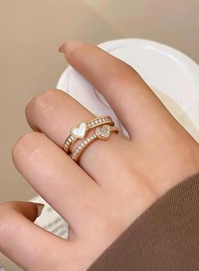 锆石贝母圆形开口戒指小众感指环