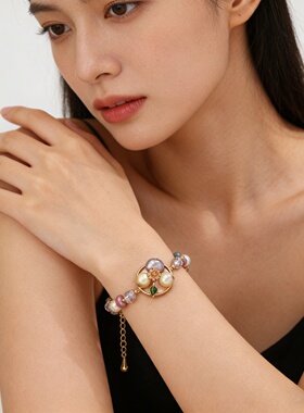 滴油花朵珍珠手链女轻奢感