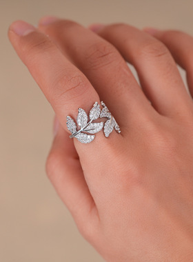 欧美金属风镶钻树叶手镯两件套