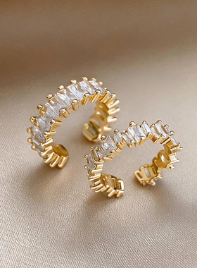 精致百搭锆石方形开口戒指小众