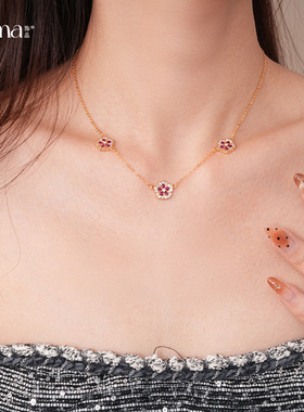 18K真金电镀锆石花朵项链