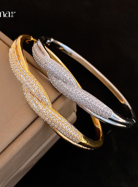 欧美跨境锆石条纹扭曲交叉手镯